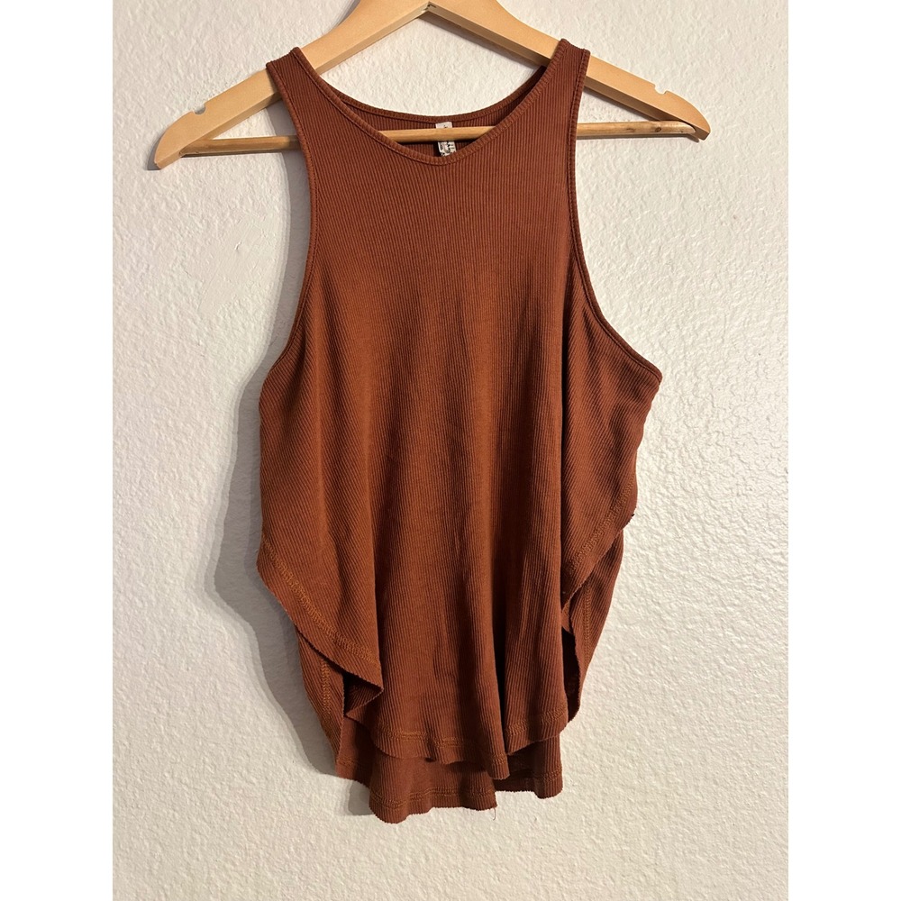 Free People Intimately Ribbed High Neck Tank Top Rust Brown Racerback - Picture 2 of 10